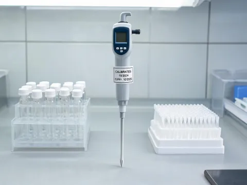 Electronic pipette at analytical lab bench