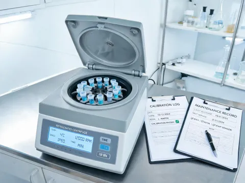Refrigerated centrifuge with sample tubes