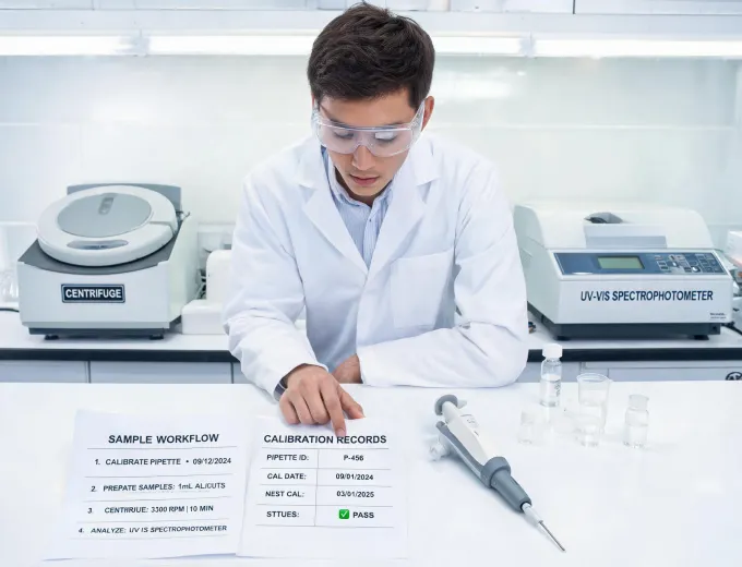 Laboratory solution planning session with samples and calibration records